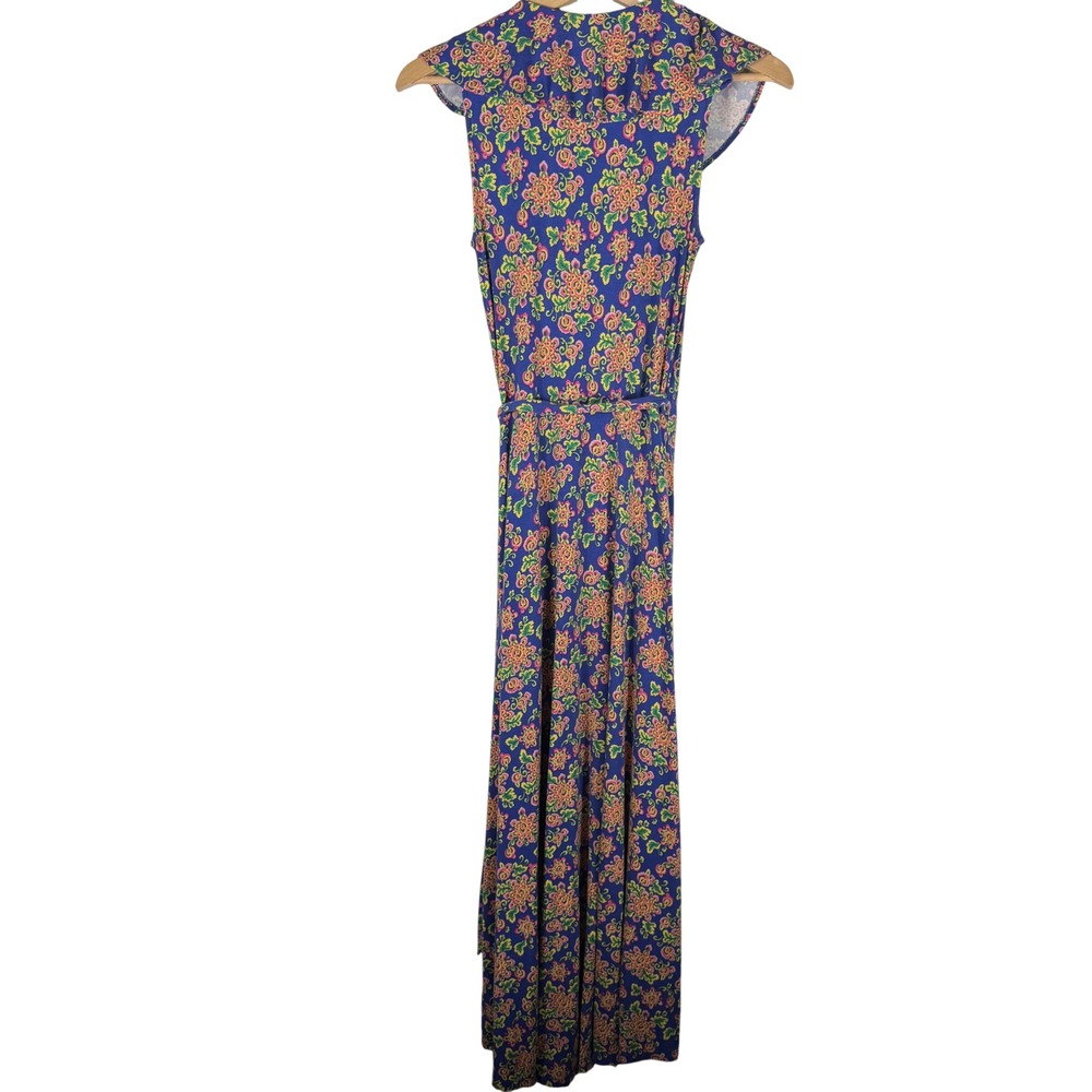 Boden Saskia Wrap Midi Dress Womens 2 Blue Medallion Floral Midi Ruffle Jersey - Picture 7 of 9